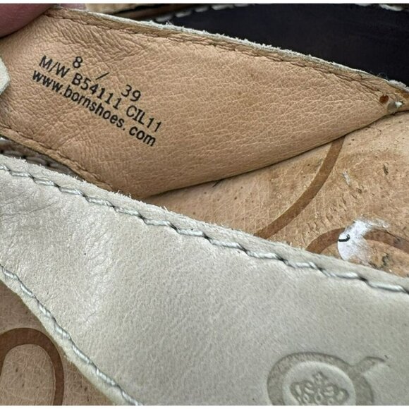 Born‎ Wedge Thong Flip Flop Sandals heels Floral Accent Beige Leather Size 8 GUC - Picture 6 of 8